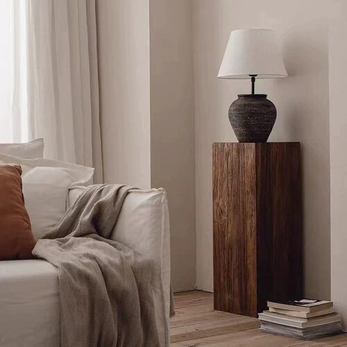 侘寂极简根雕花架方柱落地玄关摆件办公室民宿原木树桩全实木墩子