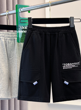 男大童运动短裤夏季薄款2023新款裤子儿童夏装五分裤纯棉灰色中裤