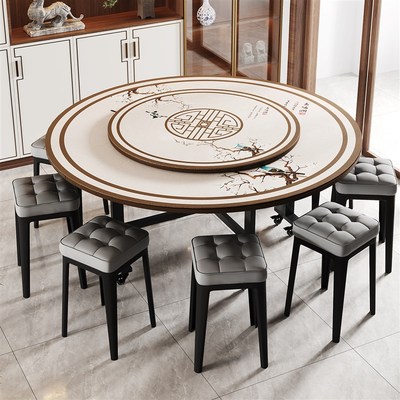 折叠式餐桌家用小户型10人15人吃饭桌子可移动餐桌大圆桌子带转盘