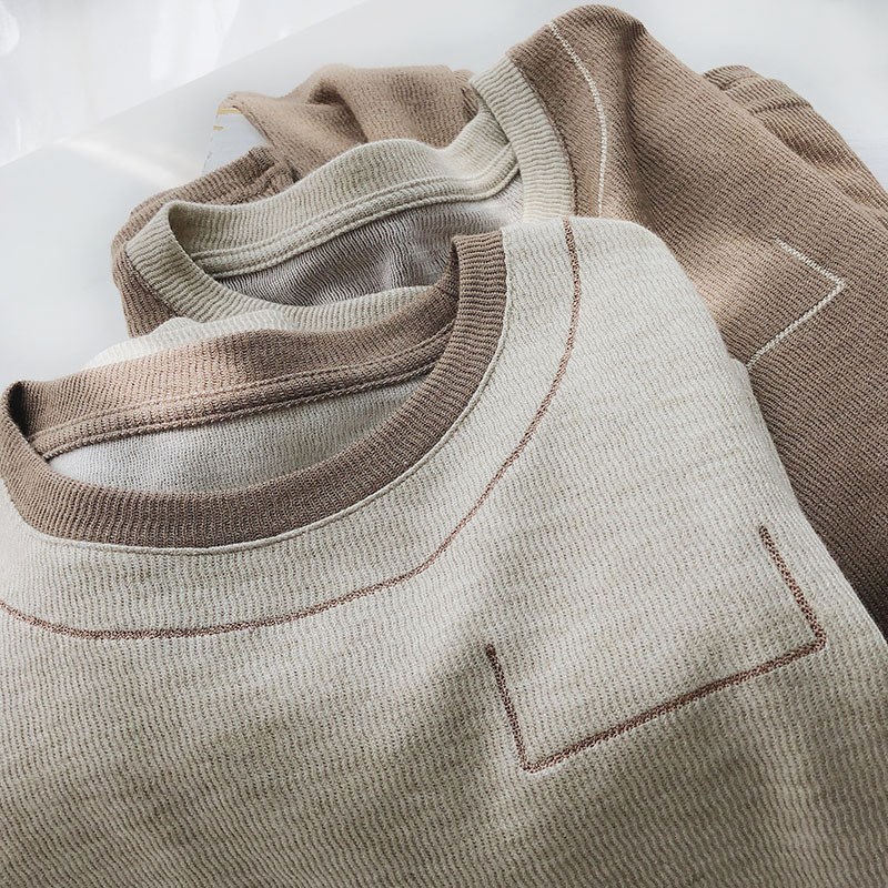 敲减龄/温柔显白米色内搭针织衫女秋季宽松显瘦圆领长袖打底衫t恤