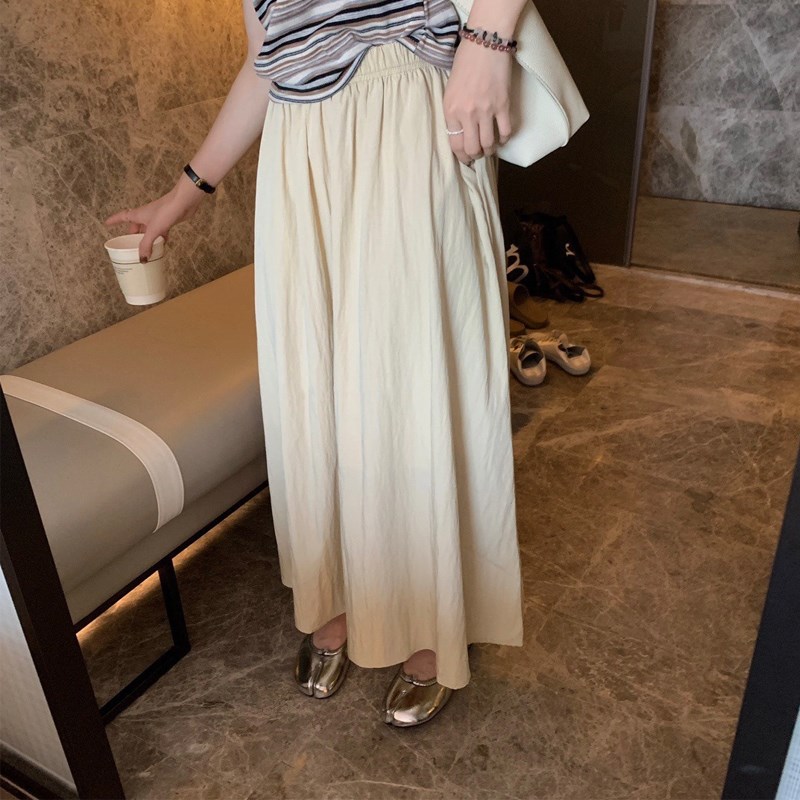 杏色半身裙女夏季薄款大码胖mm梨形身材高腰显瘦遮胯a字中长裙子