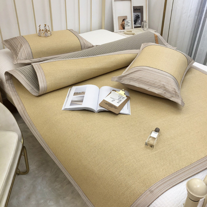 印尼藤冰丝席凉席三件套1.8m床席子1.5草席天然亚麻席夏季可折叠