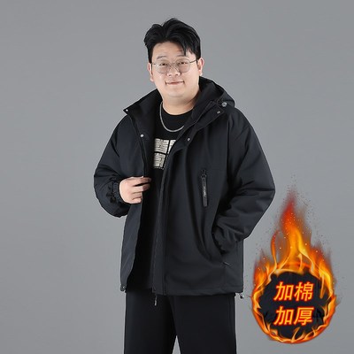 大码棉服男款冬季新款潮加厚夹克男连帽胖子外套冬装冲锋衣男棉袄