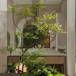 仿真植物造景装饰绿植景观室内楼梯榆树十大功劳树微景观造景