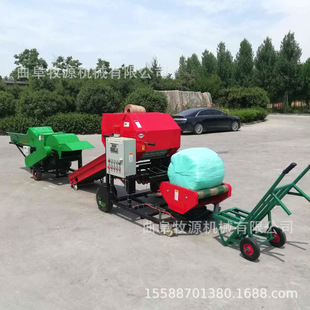 曲沃青饲料秸秆打包机 玉米秸秆打捆包膜一体 自动上料圆捆打包机