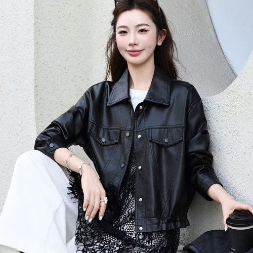 机车风短款PU皮衣女显瘦小个子