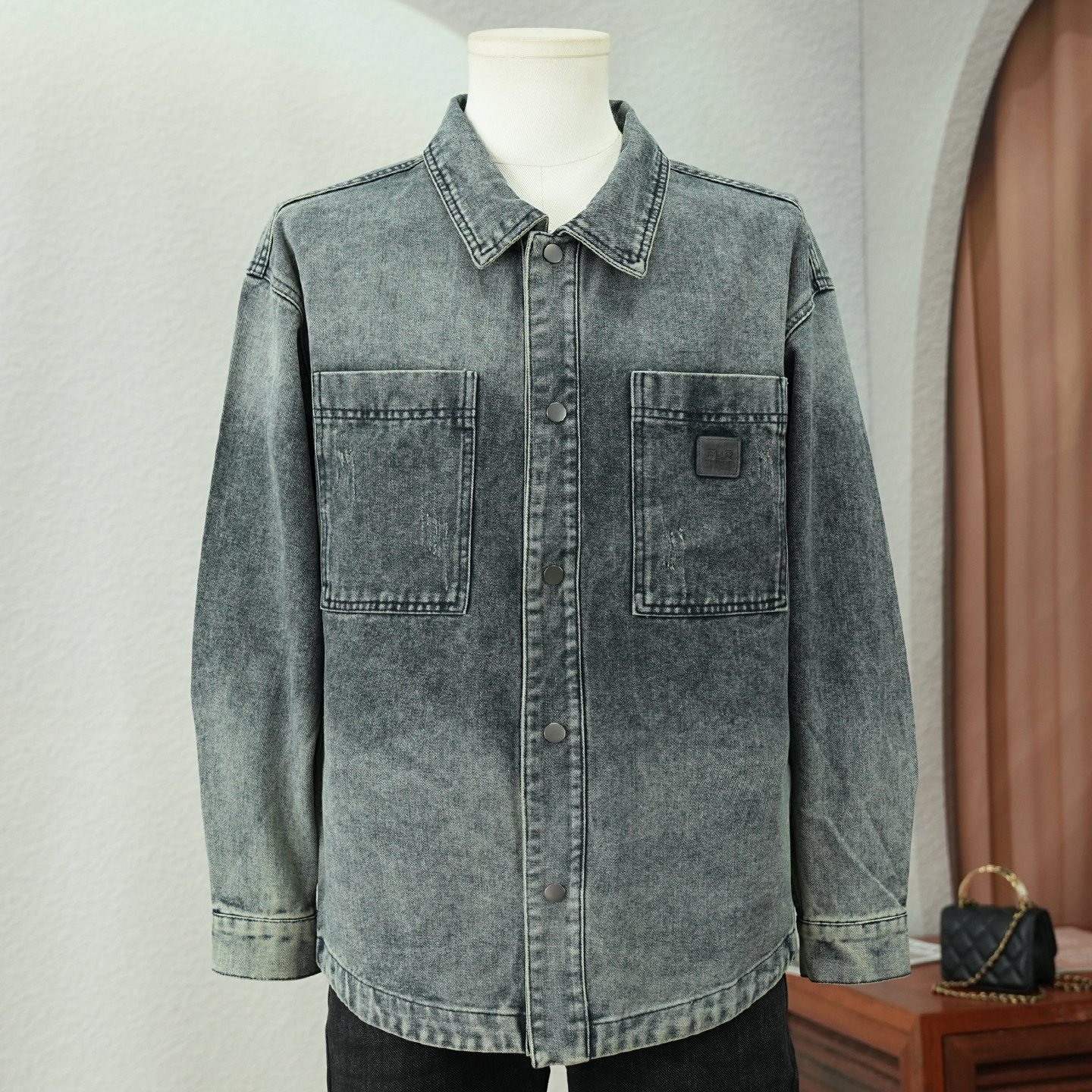 美式复古牛仔外套男装长袖翻领双口袋宽松休闲潮流做旧风茄克春秋,男装,牛仔外套,淘宝优惠券,粉丝福利购,淘宝优惠卷