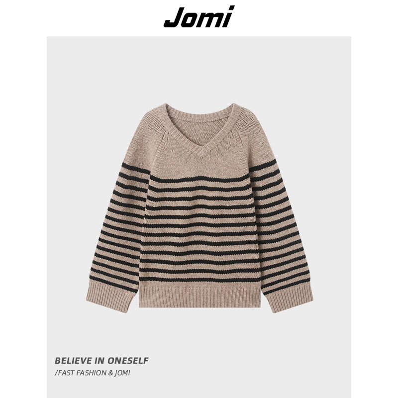《仙仙专属》JOMI秋冬V领条纹羊毛毛衣针织衫上衣J94CC1C2299