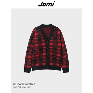 JOMI设计感撞色条纹针织衫 V领上衣J94CC2C2205 时尚