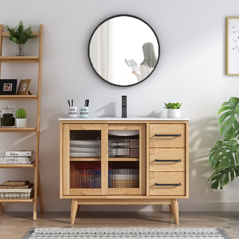 北欧实木浴室柜组合日式洗脸y洗手盆池现代简约卫生间洗漱台盆落