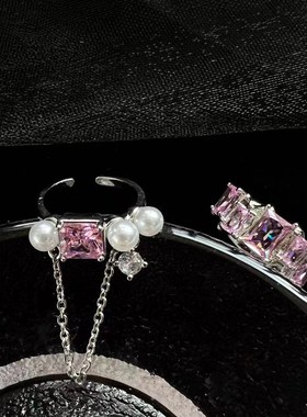 甜蜜发射 g金属液化少女粉色方糖锆石链条 开口戒指女