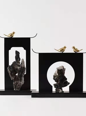 现代新中式风景摆件铁艺酒店餐厅书房样板间玄关装饰Z品工艺摆设