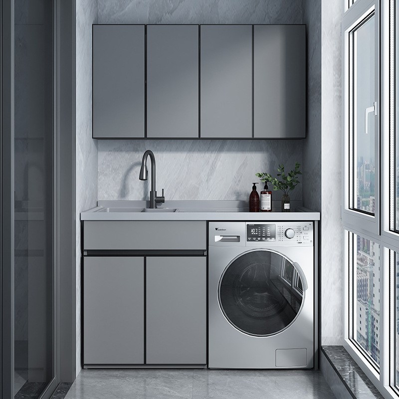 z655太空铝洗衣池机柜阳台洗手脸台盆一体柜小Q户型伴侣带搓板组