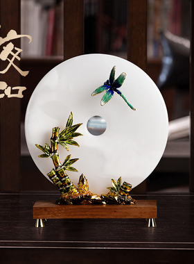 新中式摆件高端玉石平安扣办x公室领导高档客厅酒柜博古架软装饰