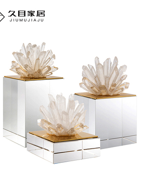 现代样板a房卧室白色水晶饰品摆件电视柜玄关创意书房蓝色室内装