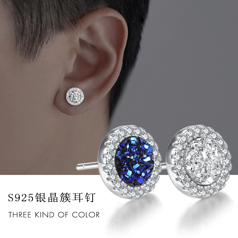 晶簇超闪耳钉男s925银潮流个性学生D耳饰简约气质女高级感2024新