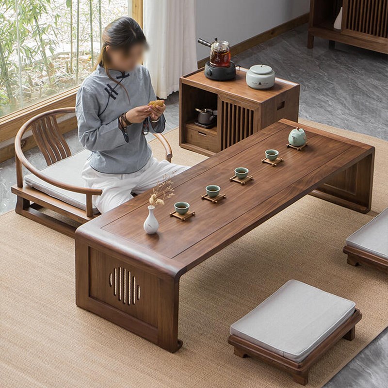 榻榻米茶桌日式实木茶台禅意喝茶小桌H子飘窗阳台新矮桌家用炕桌