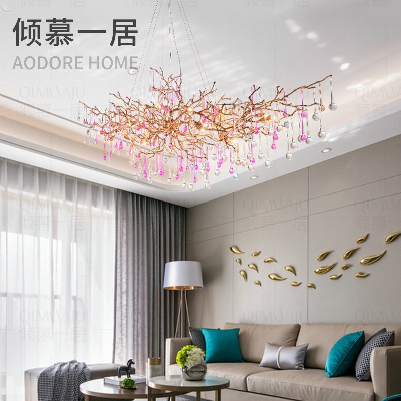 欧式创意别墅会所水滴树枝吊w灯客厅大厅全铜树枝欧式轻奢现代吊