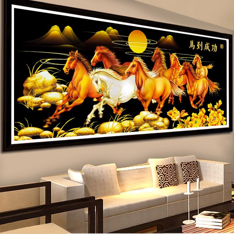 5d钻石画de满钻马到成功八匹马钻石绣2024新款客厅八骏图贴钻十字