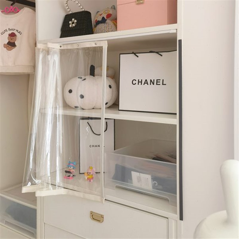 卧室柜帘滑轨式衣帽间防尘帘x超透明展示柜门帘家用免打孔隔猫帘