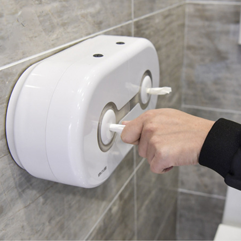 挂壁式商用双卷中心抽纸巾盒纸巾架厕所塑料小卷纸T架省纸神器一