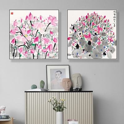 吴冠中 新中式泼墨装饰画风景水墨客厅J餐厅涂鸦水彩挂画玄关定做