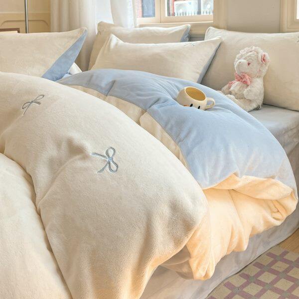 冬季加厚牛奶绒刺绣四件套保暖公主风珊瑚绒双面绒被罩套床单床品