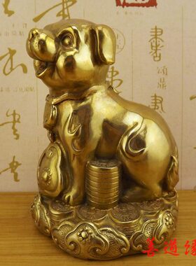 纯铜狗黄铜狗招财狗旺财狗十二生肖狗铜狗客厅桌面工艺品摆件饰品