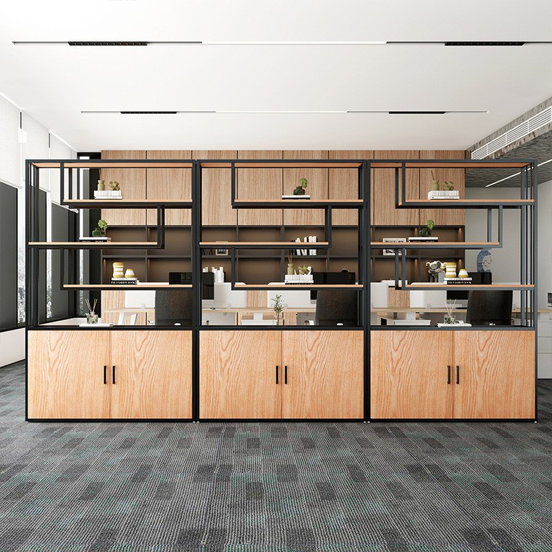 工业风装饰铁艺i隔断办公室置物架落地屏风柜客厅玄关花架书架简