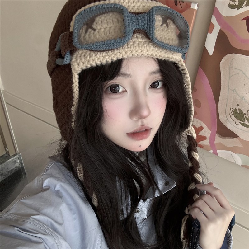 檀健次同款针织帽女2025新款可爱飞行帽I保暖百搭护耳毛线 线帽子