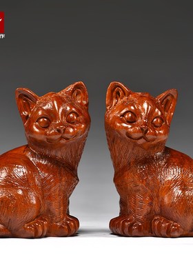 花梨木雕猫摆件动物木猫红木家居客厅新居装饰P工艺品店铺开业送