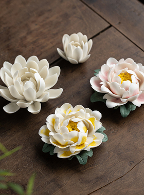 陶瓷纯手工牡丹i莲花摆件家居饰品茶室香插托香座线香炉装饰工艺