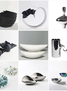 现代简约腊月尖叶盆陶瓷摆饰样板间样品D屋展示中心隔断层客厅饭