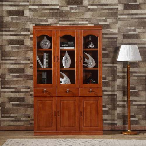 实木书柜 现代中式2门3门5门组合书橱办公室文件柜橡胶木办公家具
