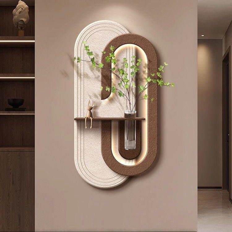 水培绿植玄关装饰画砂岩立体奶油风挂画入户门走廊过道客厅壁灯画