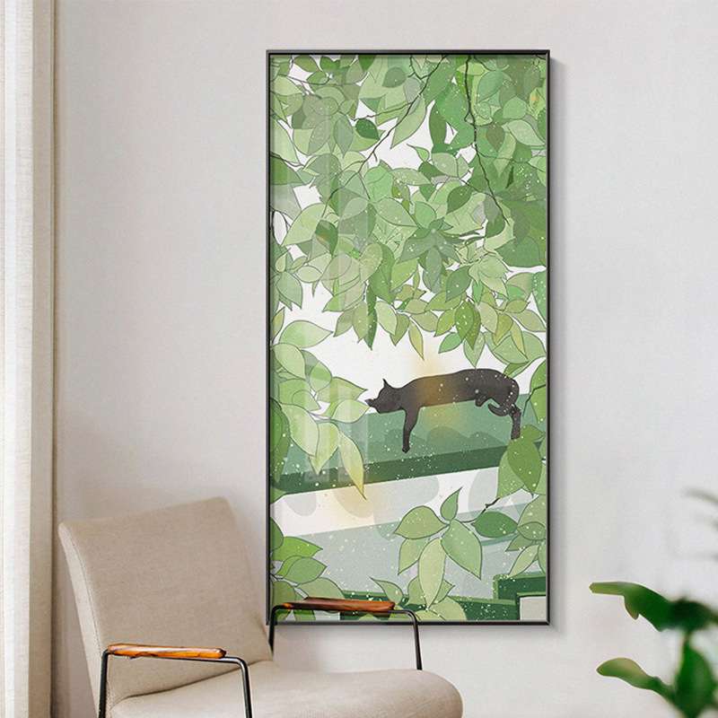 春天的喵 现代简约玄关猫咪挂画北欧客厅落地画清新风景装饰画图片