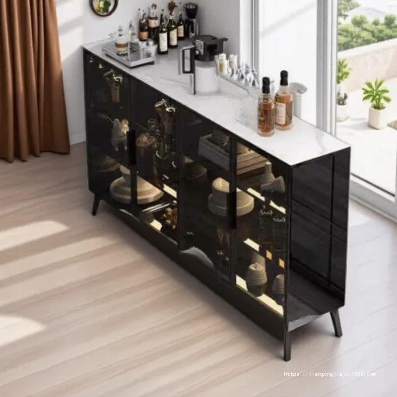 岩板餐边柜一体靠墙轻奢高端现代简约酒柜厨房碗柜茶水柜客厅收纳