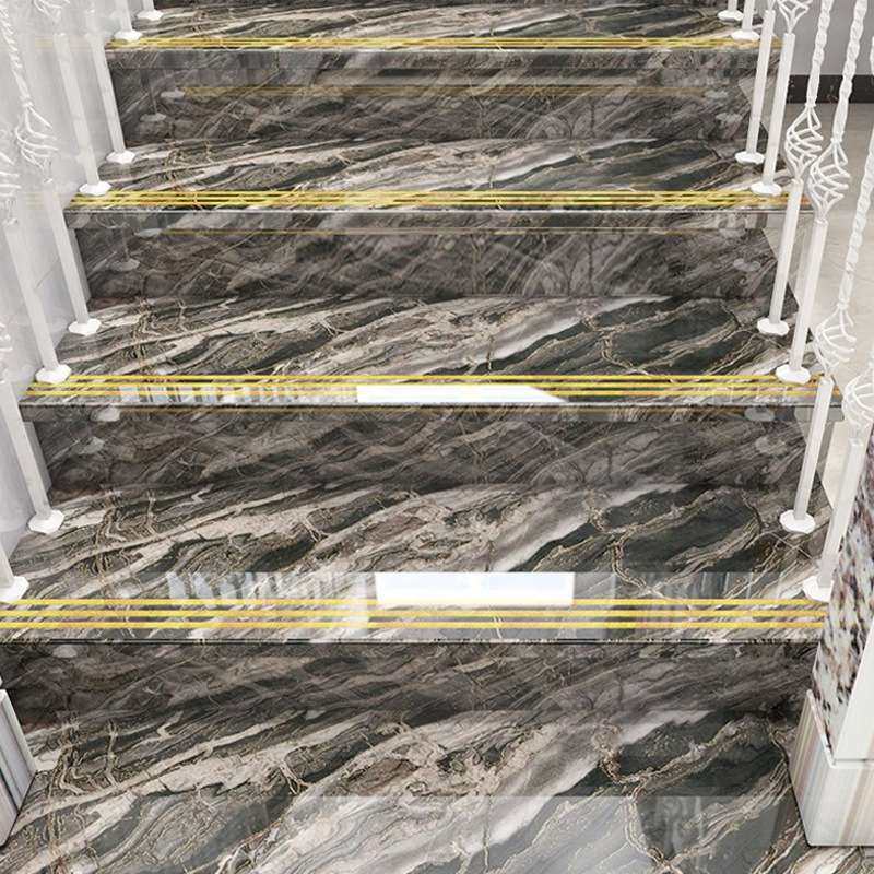 弧边淋釉一体式镀金470x1200原槽金丝釉楼梯踏步砖通体大理石