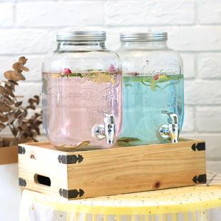 8升木盒双瓶玻璃果汁罐带龙头饮料桶酿酒酵素商用茶歇无铅冷水壶