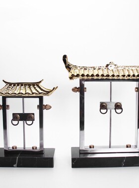 现代新中式屋檐建k筑摆件铁艺酒店餐厅书房样板间玄关装饰工艺摆