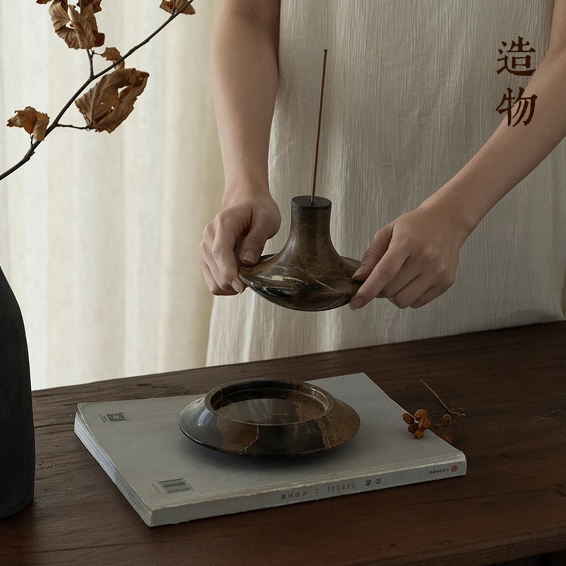 大理石线香香插家用室内复古中式禅意高级感创Q意熏香香炉底座托