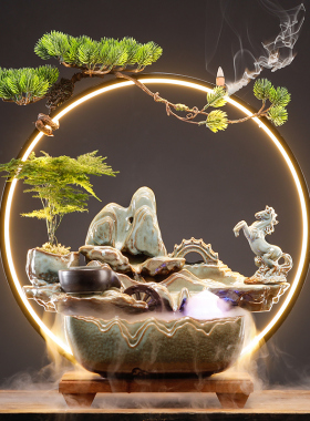 新中式循环水流水生财摆件客厅玄关办公室家居饰乔迁新Z店开业礼