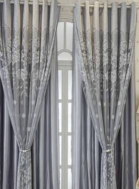 1pc新款灰色提花双层家用客厅卧室装饰窗帘