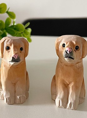 神工巧匠丨小狗木雕 手工拉布拉多犬摆件 M工艺装饰品 桌面小礼物