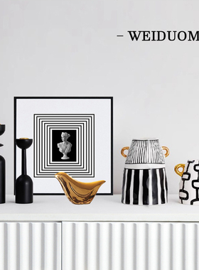 简约现代a高级感黑白条纹抽象摆件家居客厅酒柜电视柜轻奢软装饰