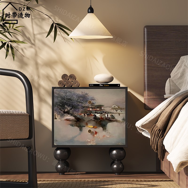 新中式江南水乡房间家用床边柜推拉式抽屉柜实木R床头柜卧室收纳