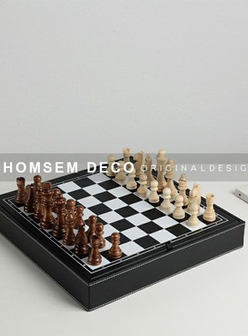 北欧风格样板间客厅书房国际象棋摆件H售楼处博古架复古软装饰棋