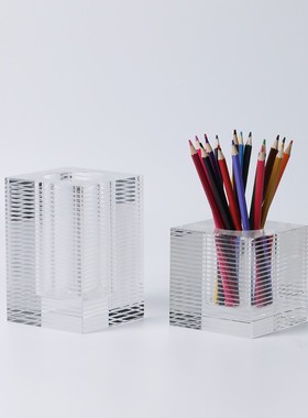 现代简约欧式轻奢水晶条r纹笔筒花器摆件样板房售楼处书房软装饰