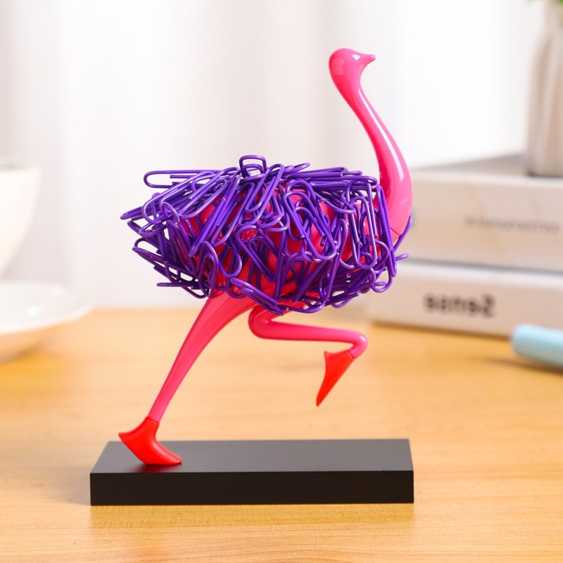 桌面鸵鸟磁吸式回l形针座曲别针夹子收纳盒创意个 性摆件办公礼物