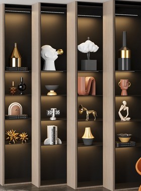 现代轻奢样板房别墅家居摆件客厅B高级感书柜开放格壁龛背景装饰